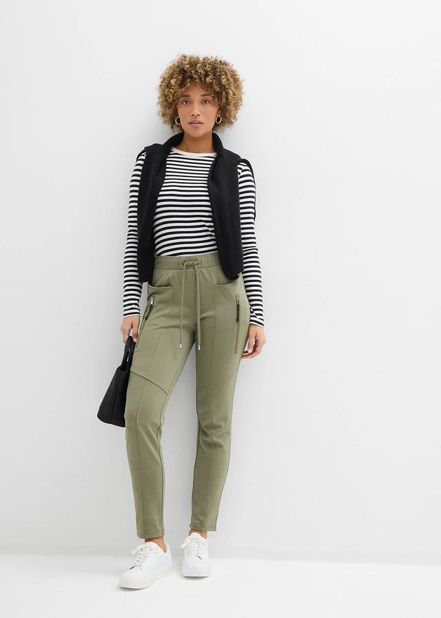 Pantalon à taille élastiquée en Punto di Roma confortable • olive • product-page.page-title-suffix
