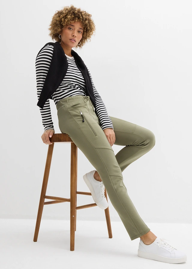 Pantalon à taille élastiquée en Punto di Roma confortable • olive • product-page.page-title-suffix