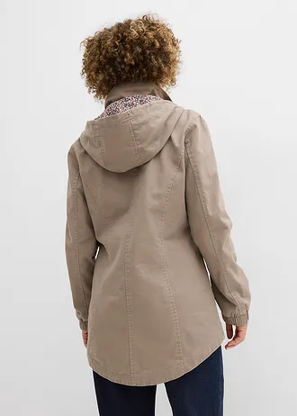 Katoenen tussenparka met gedessineerde capuchon • taupe • bonprix online shop