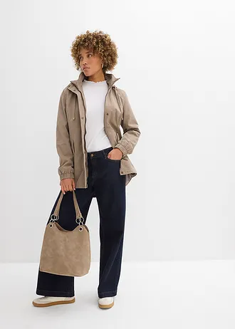 Parka de mi-saison en coton avec capuche imprimée • taupe • Boutique bonprix