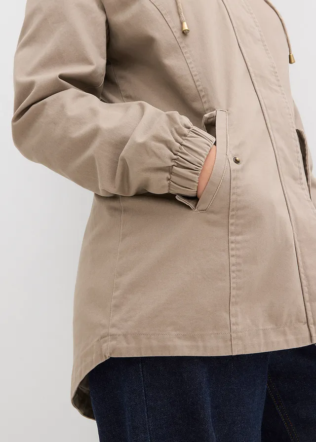 Parka de mi-saison en coton avec capuche imprimée • taupe • product-page.page-title-suffix