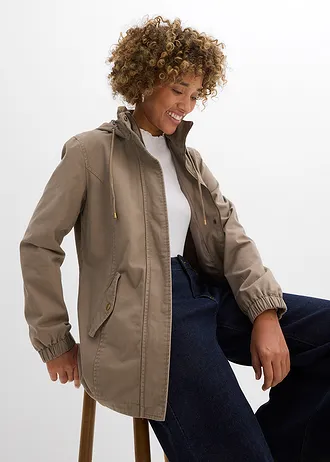 Parka de mi-saison en coton avec capuche imprimée • taupe • Boutique bonprix