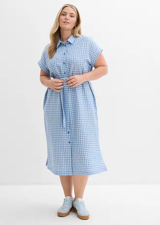 Overhemdjurk van een linnenmix, Kleur: arctisch blauw-lichtblauw-wit