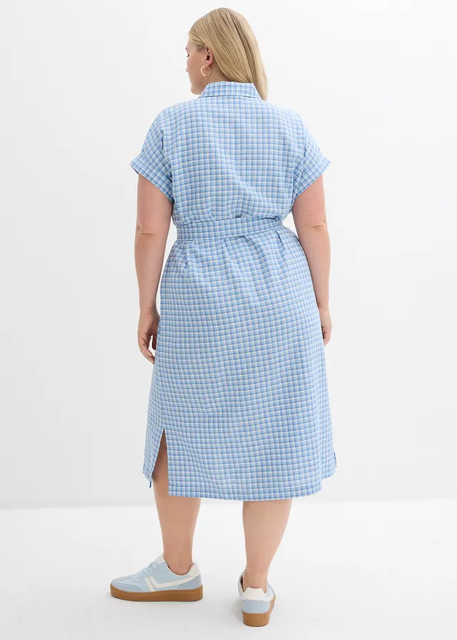 Overhemdjurk van een linnenmix, Kleur: arctisch blauw-lichtblauw-wit