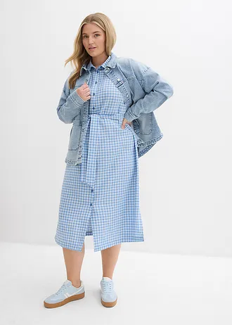 Overhemdjurk van een linnenmix, Kleur: arctisch blauw-lichtblauw-wit