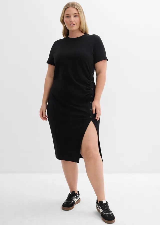 Robe T-shirt en matière texturée, Couleur: noir