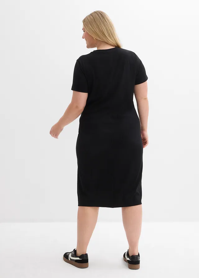 Robe T-shirt en matière texturée, Couleur: noir