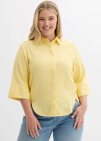 Košilová halenka z chladivé směsi se lnem, barva: světle žlutá