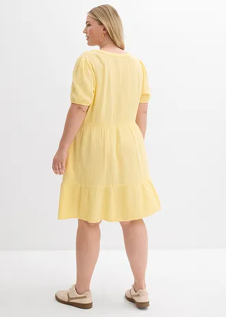 Oversized katoenen jurk van mousseline, Kleur: lichtgeel