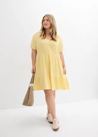 Oversized katoenen jurk van mousseline, Kleur: lichtgeel