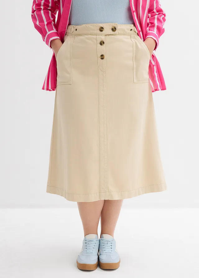 Twill rok van puur katoen, Kleur: lichtsand