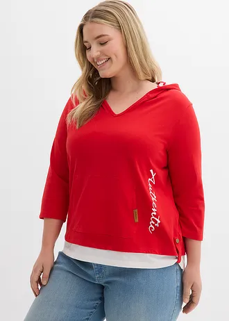 Hoodie van katoen met 3/4 mouw, Kleur: aardbeirood