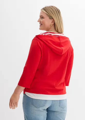 Hoodie van katoen met 3/4 mouw, Kleur: aardbeirood