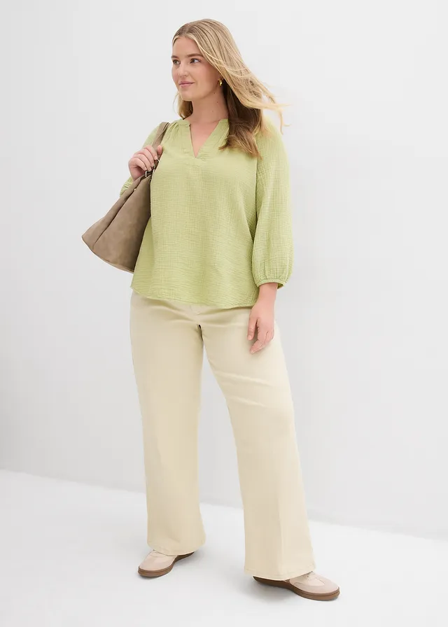 Blouse oversize en gaze de coton, Couleur: vert minéral