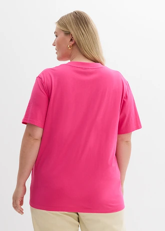 Wijd longshirt met V-hals, korte mouw  (set van 5), Kleur: edelsteengroen/wit/grijs gemêleerd/pinklady/saffraangeel