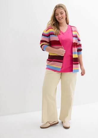 Wijd longshirt met V-hals, korte mouw  (set van 5), Kleur: edelsteengroen/wit/grijs gemêleerd/pinklady/saffraangeel