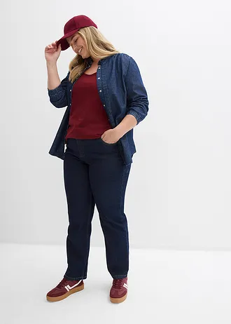 Katoenen longtop (set van 5), Kleur: bleekgroen+robijnrood+grijs gemêleerd+asroze+wit