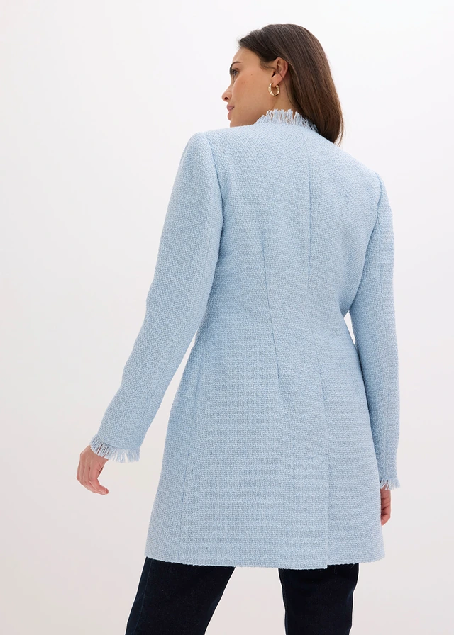 Lange bouclé blazer, Kleur: poederblauw