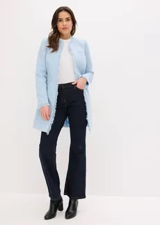 Blazer long en maille bouclée, Couleur: bleu poudré