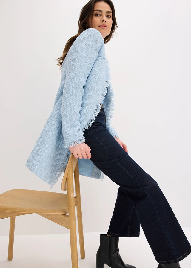 Blazer long en maille bouclée • bleu poudré • product-page.page-title-suffix