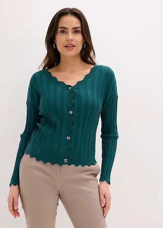 Jachetă scurtă, tricotată cu model ajurat • verde-piper • magazin bonprix