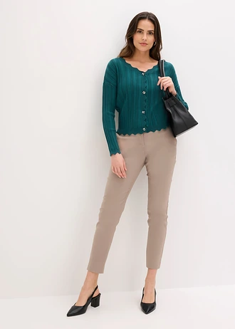 Gilet court en maille ajourée, Couleur: vert poivre