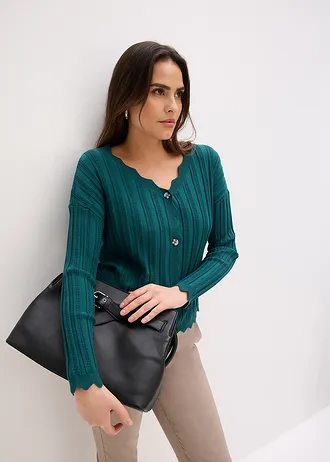 Gilet court en maille ajourée • vert poivre • Boutique bonprix