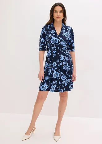 Blousejurk van soepele viscose, Kleur: donkerblauw/middenblauw gebloemd