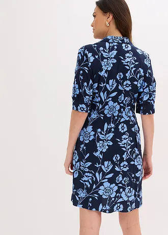 Robe-chemise en viscose fluide, Couleur: bleu foncé/bleu moyen floral