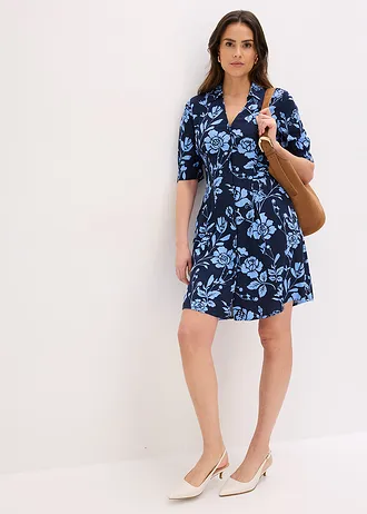 Robe-chemise en viscose fluide • bleu foncé/bleu moyen à fleurs • Boutique bonprix