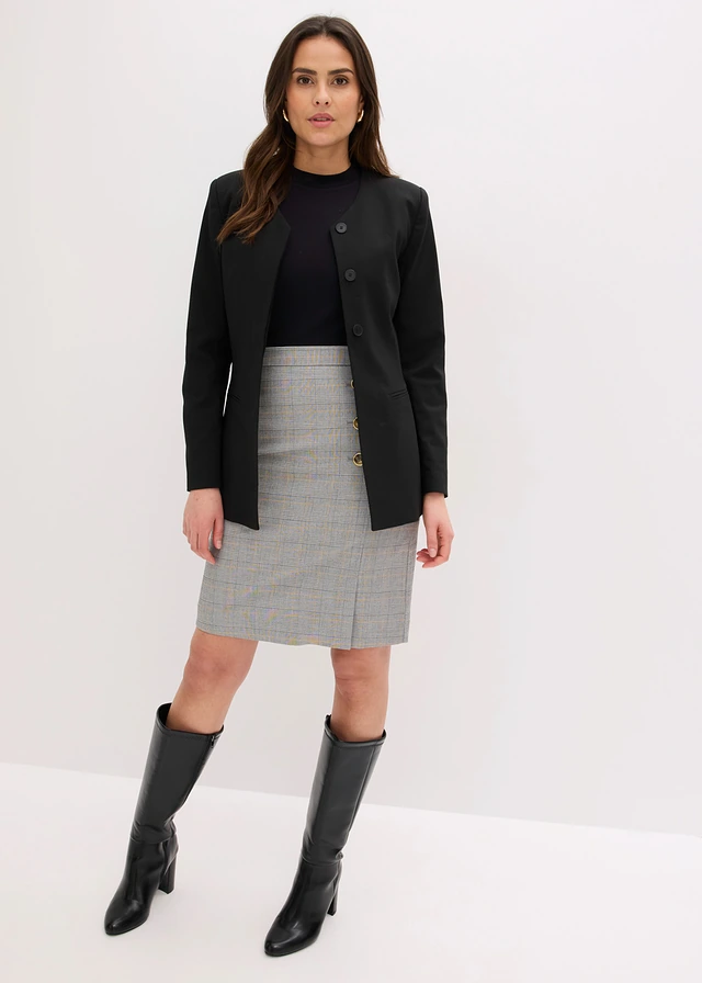 Kokerrok met glencheck patroon zwart-sand geruit