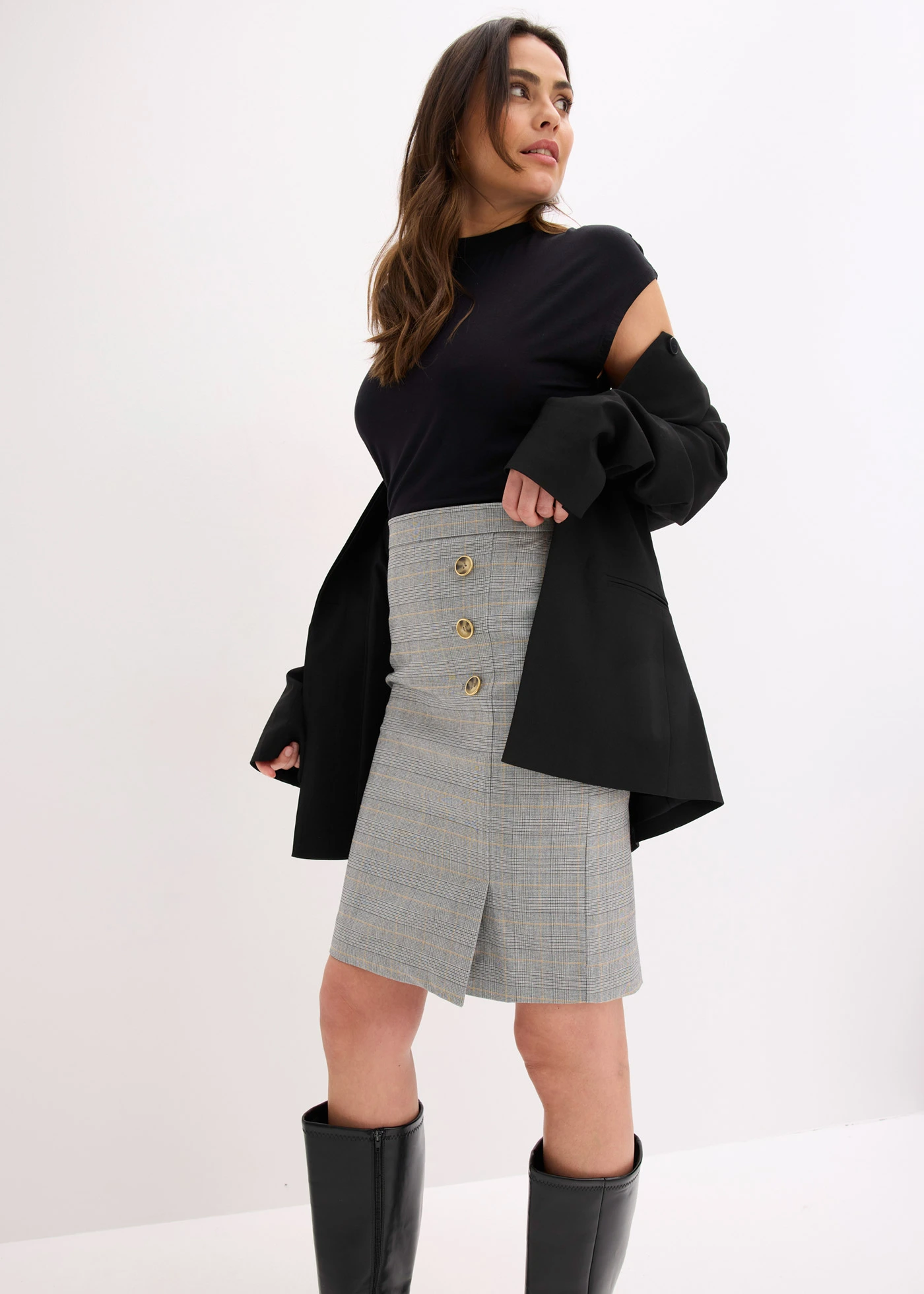 Kokerrok met glencheck patroon • zwart-sand geruit • bonprix online shop