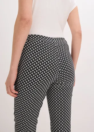 Strečové 7/8 kalhoty z bengalínu • černo-přírodní bílá s grafickým potiskem • bonprix obchod