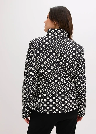 Lekka dwustronna kurtka pikowana z nadrukiem • czarny-biel wełny w graficzny wzór • sklep bonprix