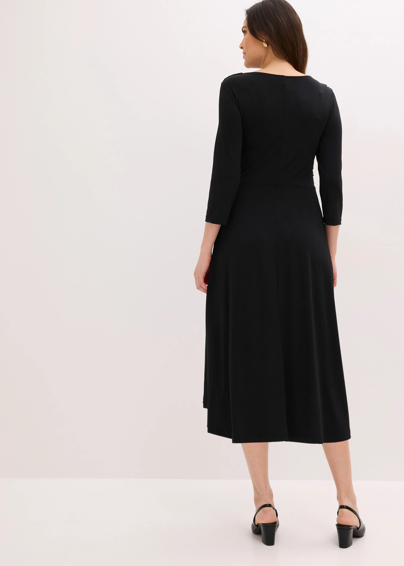 Rochie midi drapată cu mâneci 3/4 • negru • magazin bonprix
