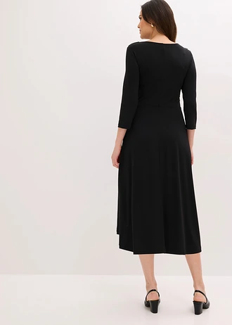 Robe midi drapée à manches 3/4, Couleur: noir