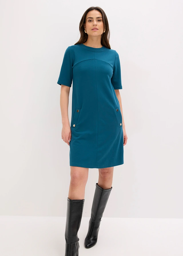 Robe fourreau élastiquée, Couleur: pétrole