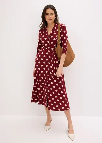 Robe-chemise avec lien à nouer (ens. 2 pces), Couleur: pois rouge rubis/beige mat