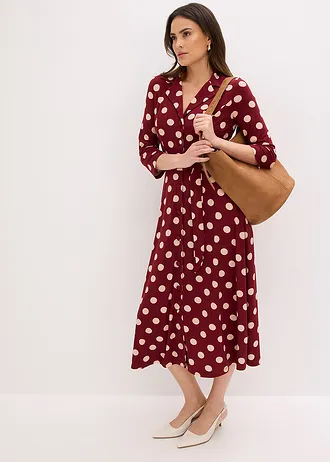 Robe-chemise avec lien à nouer (ens. 2 pces.) • rouge rubis pois beige mat • Boutique bonprix