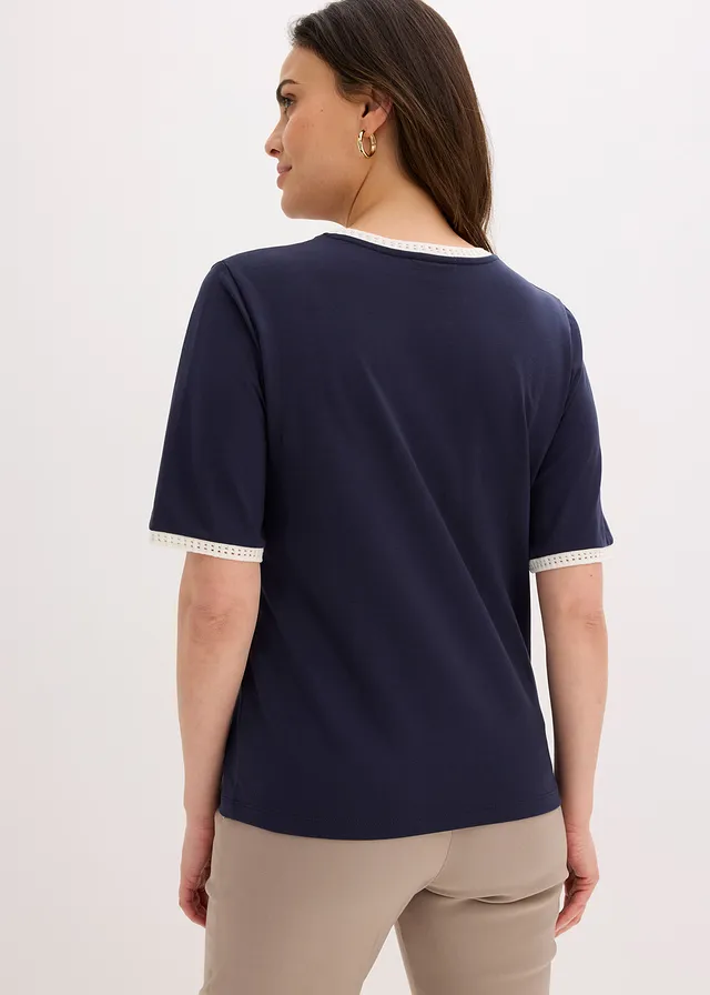 Bluză cu margine din dantelă • bleumarin/ecru • magazin bonprix