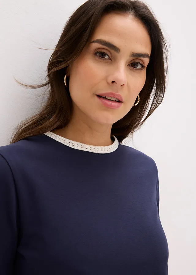 Bluză cu margine din dantelă • bleumarin/ecru • magazin bonprix