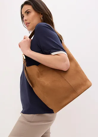 Bluzka z koronkową lamówką • granatowy-biel wełny • sklep bonprix