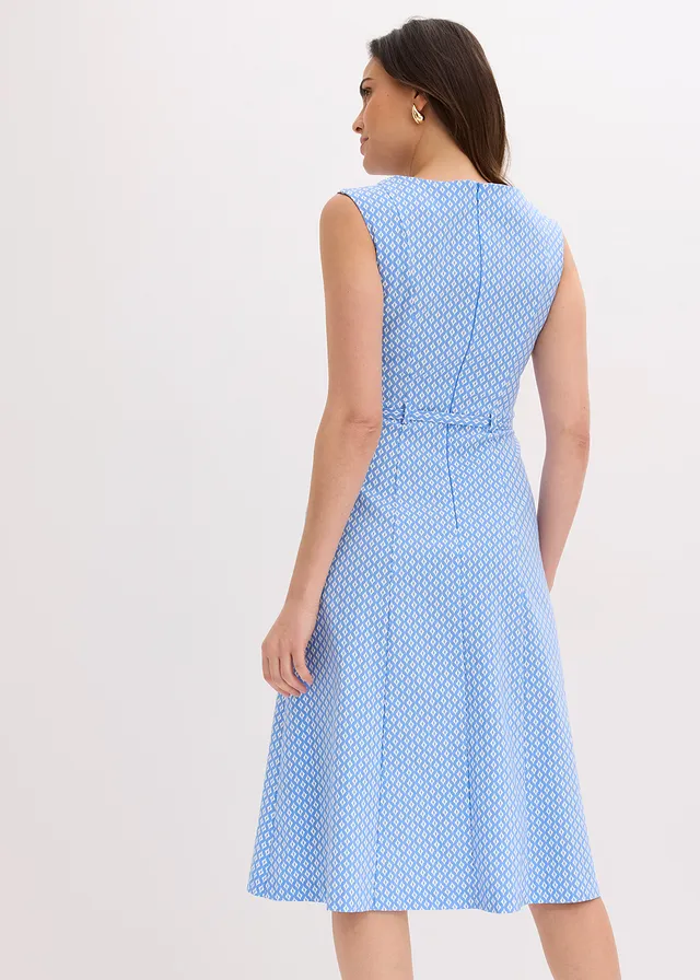 Robe en bengaline avec ceinture • bleu moyen + blanc cassé • product-page.page-title-suffix