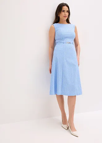 Robe en bengaline avec ceinture (2 pces), Couleur: bleu moyen-écru graphique
