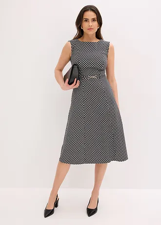 Jurk van bengaline met riem • zwart-wolwit grafische print • bonprix online shop
