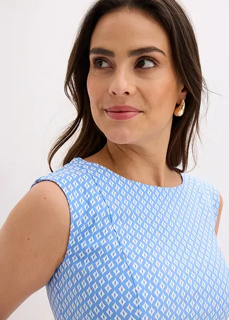 Jurk van bengaline met riem (2-dlg.) • middenblauw-wolwit met grafische print • bonprix online shop