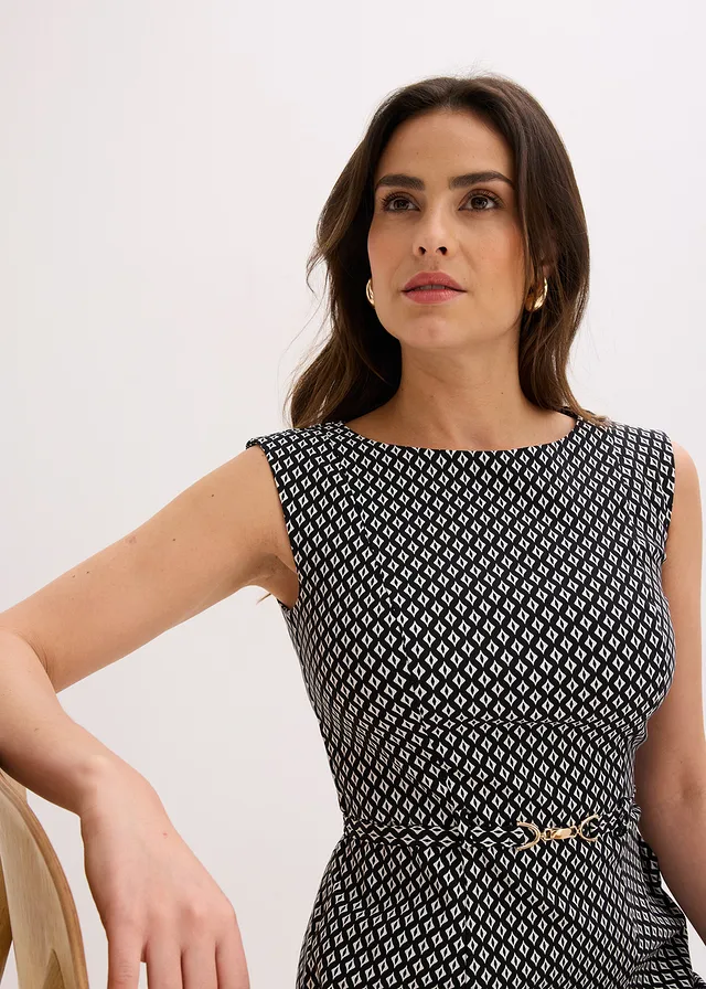 Rochie din bengalină cu cordon • negru/ecru • magazin bonprix