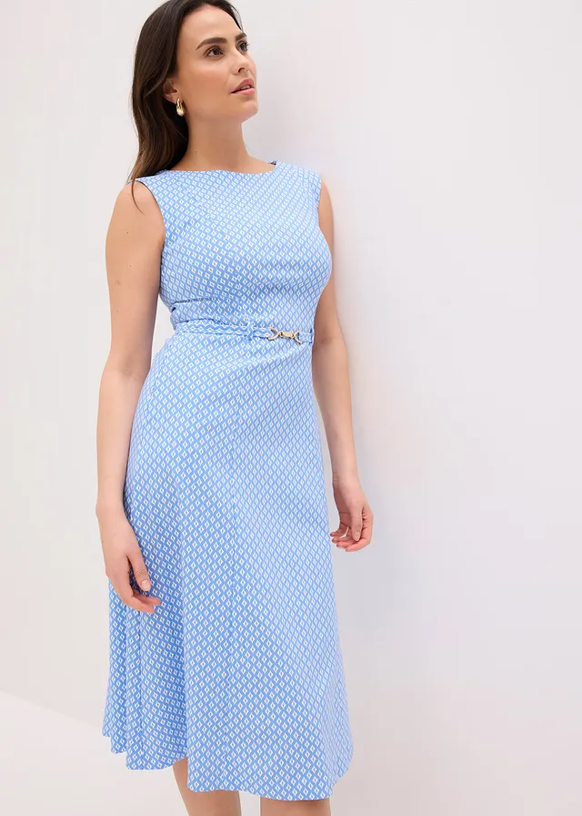 Robe en bengaline avec ceinture • bleu moyen + blanc cassé • product-page.page-title-suffix