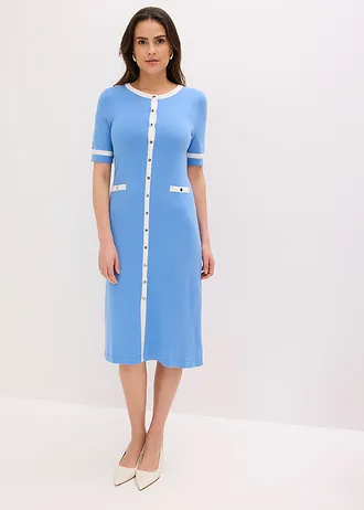 Robe en maille • bleu moyen/écru • Boutique bonprix