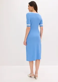 Pletené šaty s viskózou, barva: středně modro-přírodní bílá